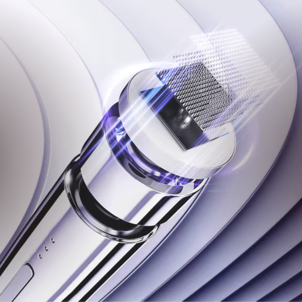 Close-up of Lancôme Rénergie Nano-Resurfacer device with nanochip creating micro-channels for skincare absorption.