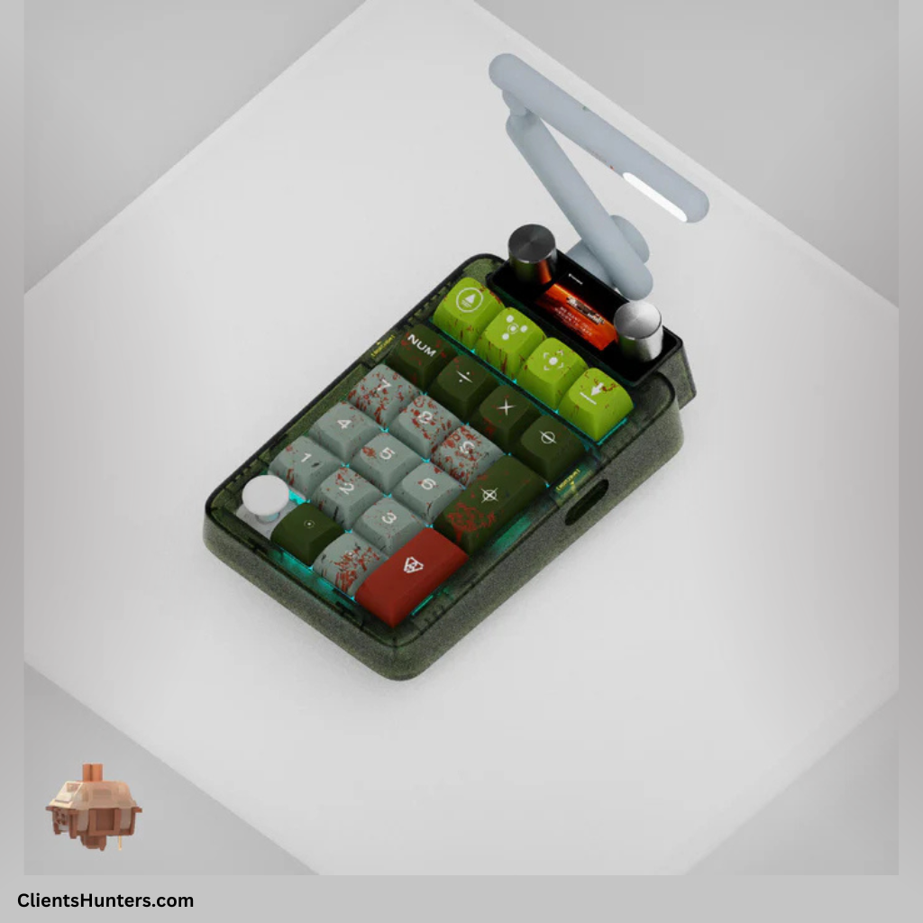 KeysMe Lunar 02 multifunctional mechanical numpad with joystick, RGB lighting, and integrated desk lamp