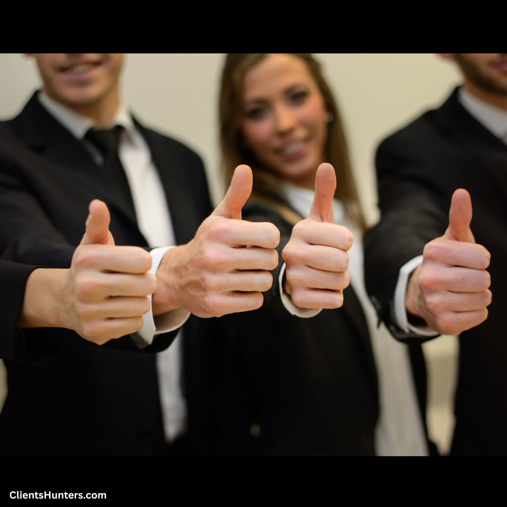 Business team giving thumbs up for employee recognition success