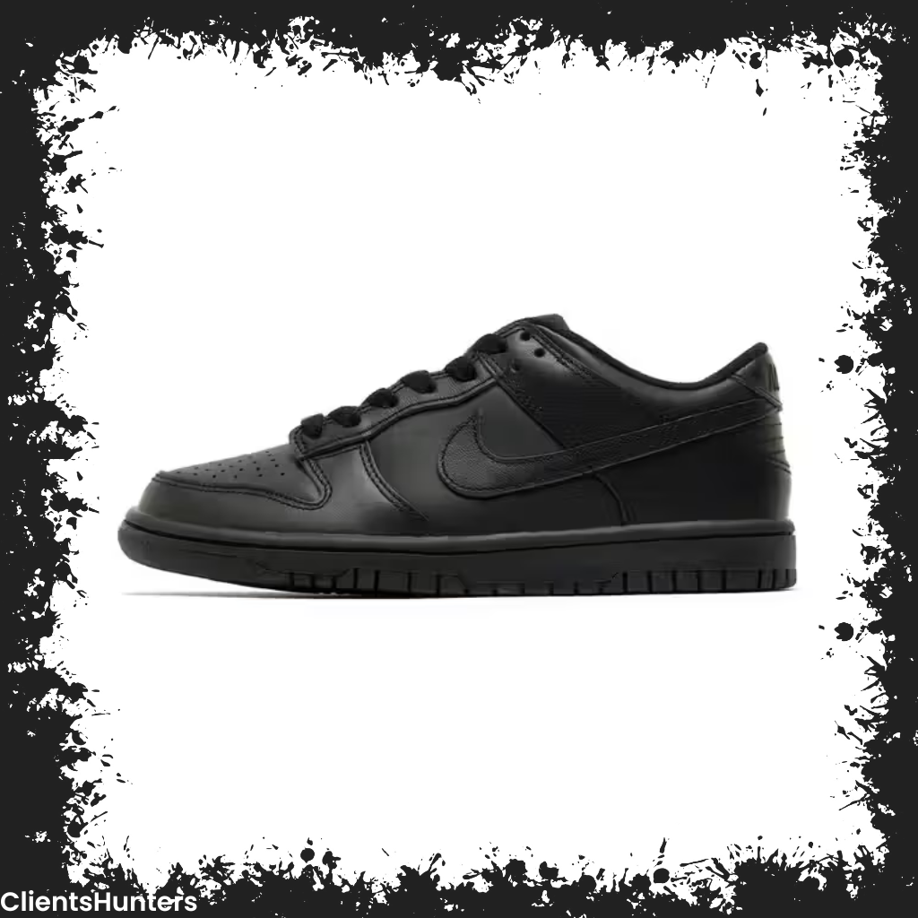 Nike Dunk Low Triple Black sneaker in full black leather finish.