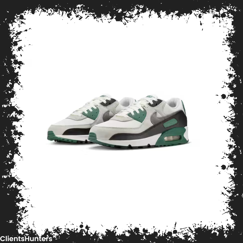 Nike Air Max 90 "Evergreen Aura" sneakers in white, grey, and green
