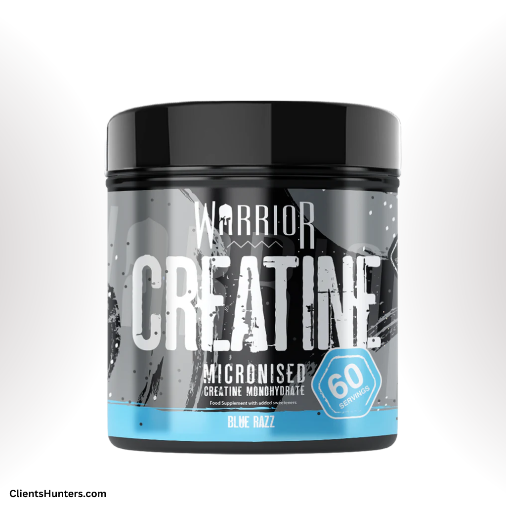 Warrior® Creatine+ supplement in Blue Razz flavor with 60 servings